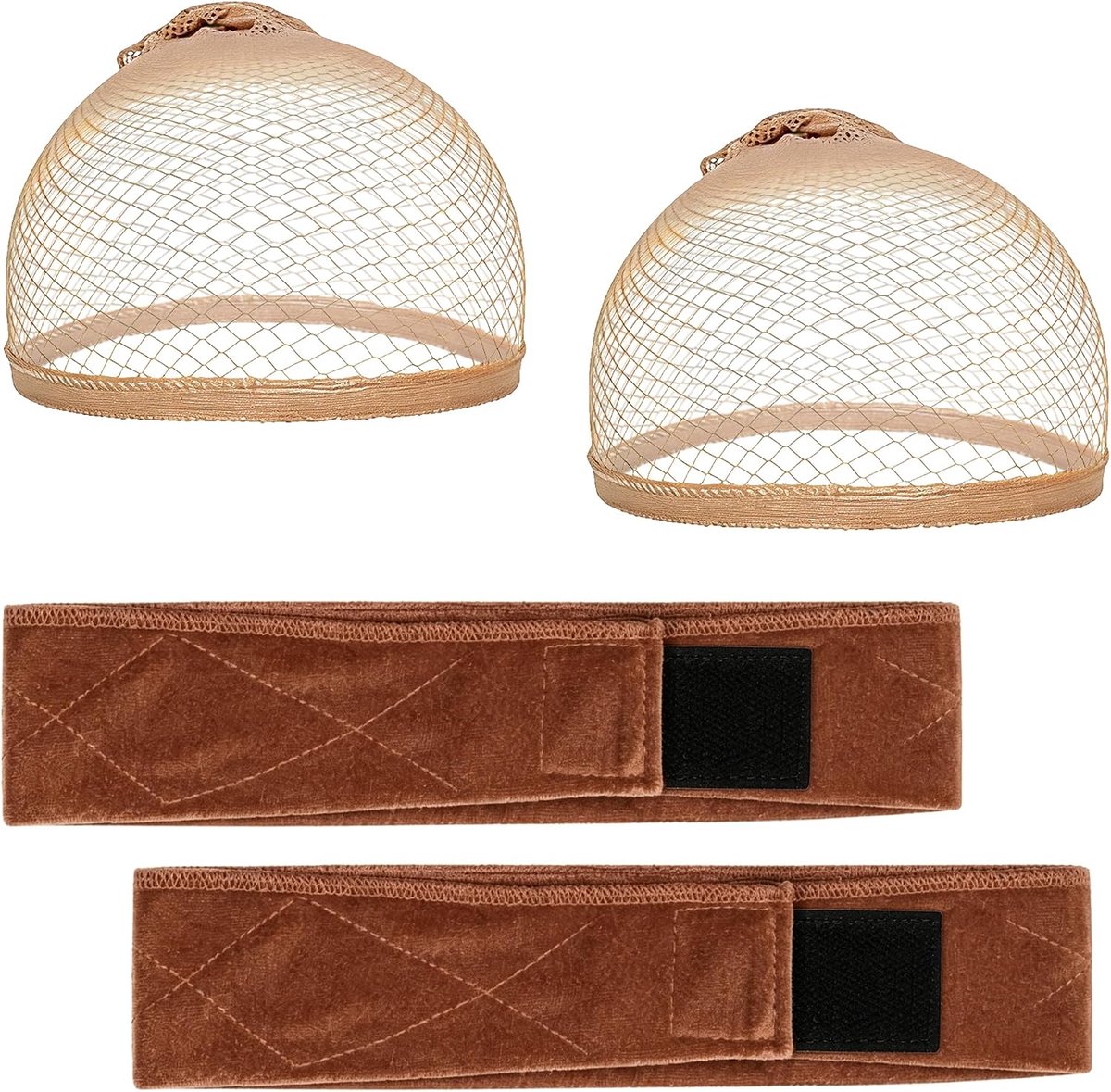 4-delige pruikaccessoireset, pruikkapjes en elastische pruikbanden