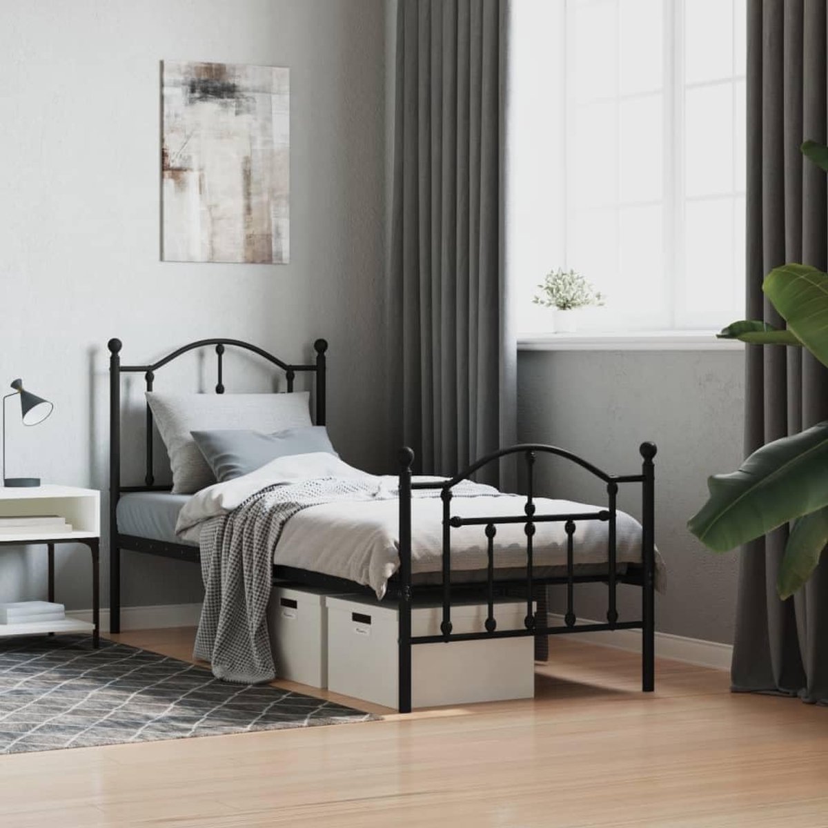 Bedframe met hoofd- en voeteneinde, metaal, zwart, 75 x 190 cm, hotelbedframe, slaapkamer, bedframe voor woonkamer, slaapkamer