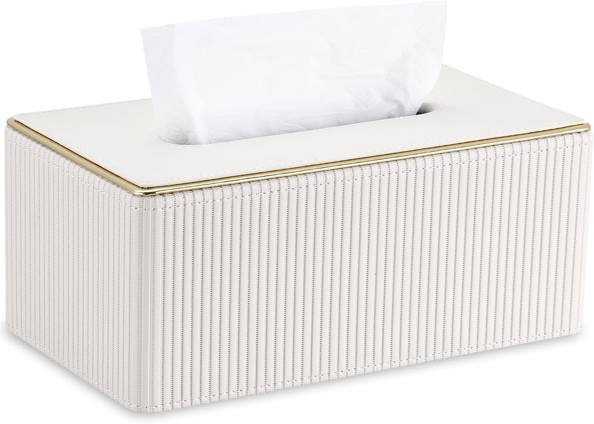 Cosmetische Handdoekdoos met Tray - Luxe Tissue Dispenser voor Kantoor, Thuis en Auto (Wit)