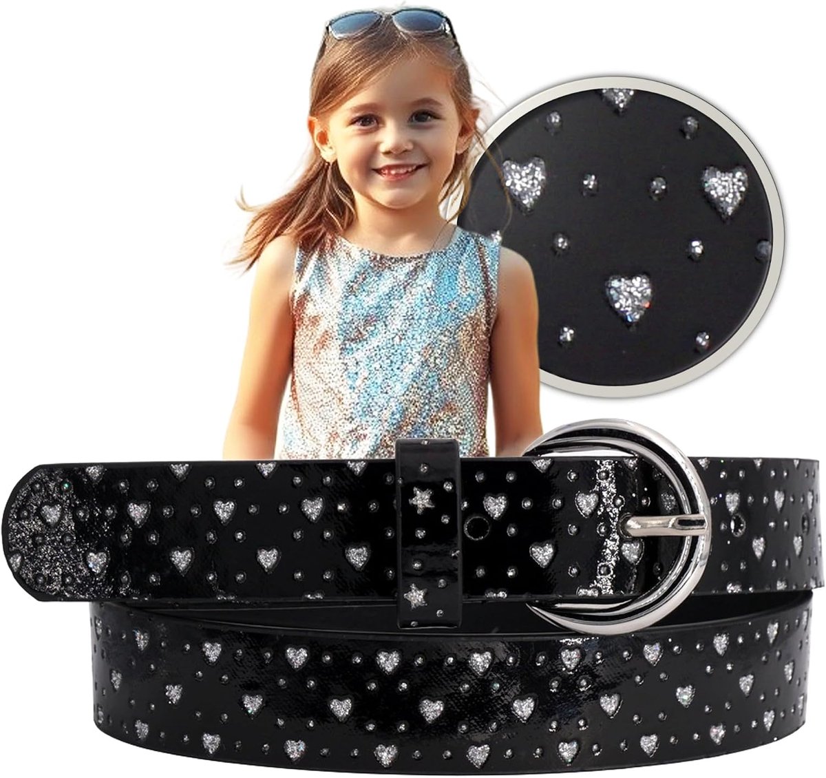 Belt >FAIRY DREAM< for Kids - Modern Children's Heart Rhinestone Belt for Girls 3-12 Years, Black - ShopVlot