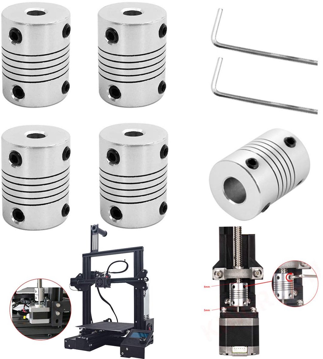 5 Pcs Flexible Couplings 5mm to 8mm Aluminum Shaft Coupling Flexible Coupling for 3D Printer/CNC Machine with Allen Key - ShopVlot