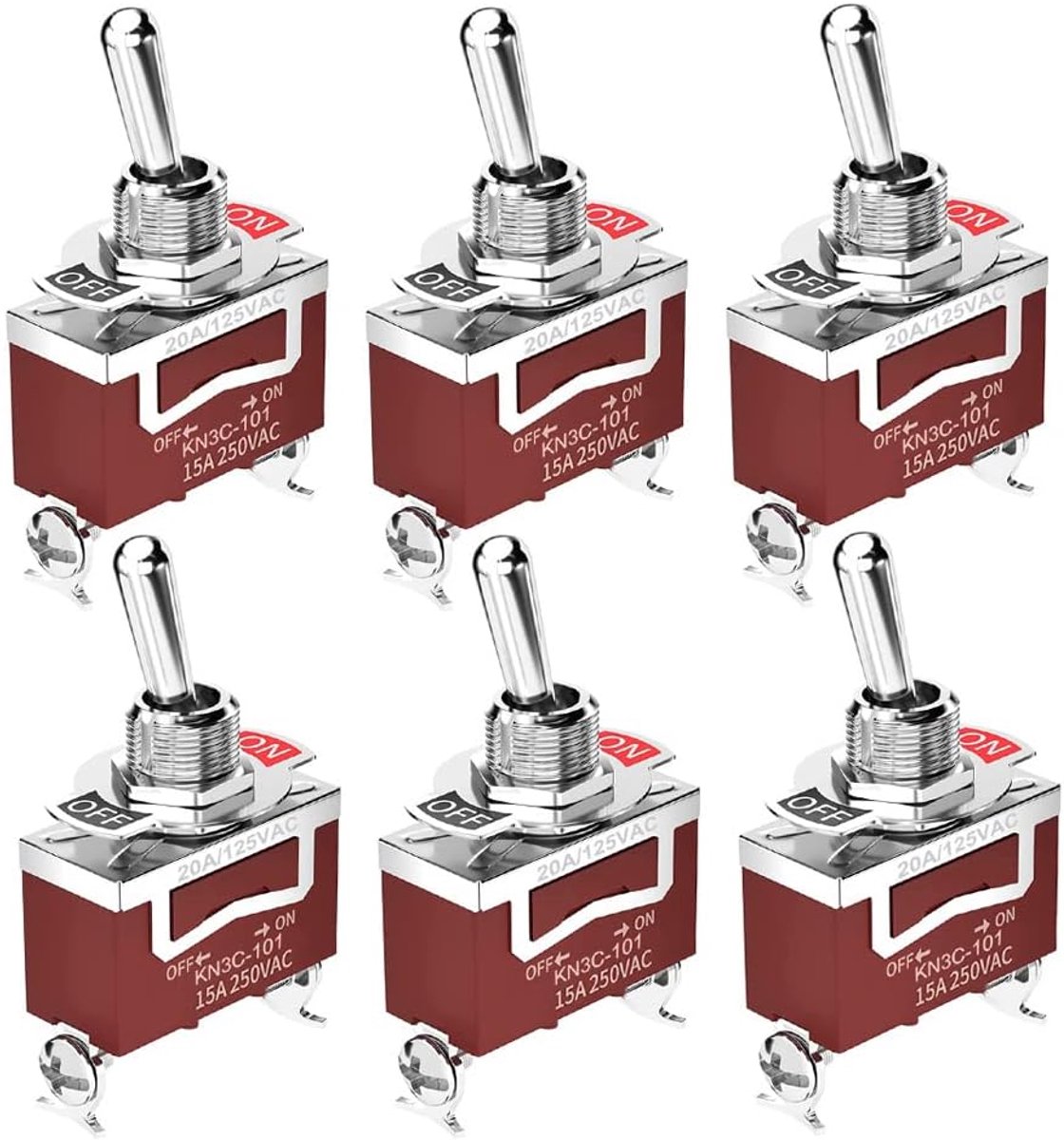 GUUZI 6pcs Rocker Switch 12VDC 15A/24VDC 10A/125VAC 15A/250VAC 10A On/Off 2 pin 2 Position SPST Switch Car Rocker - ShopVlot