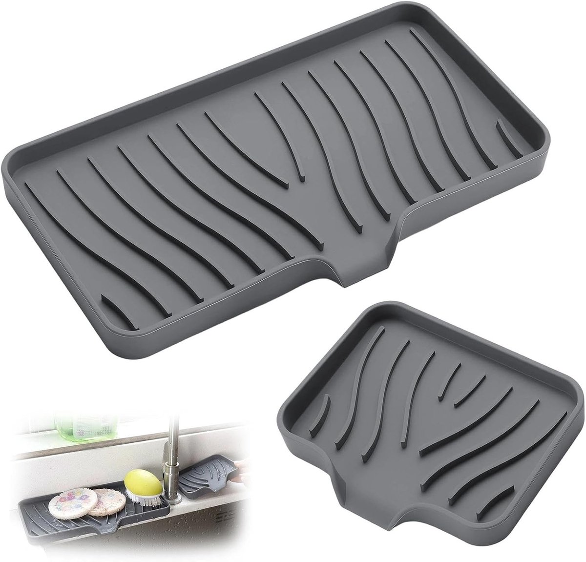 Set van 2 Siliconen Zeepbakjes voor Badkamer en Keuken, Ideaal voor Afvoer en Organisatie (Grijs)