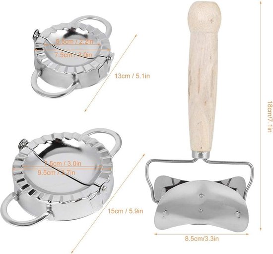 Maker 304 RVS-Houten Rolling Pin- Manual Dumpling Maker Set — afbeelding 2