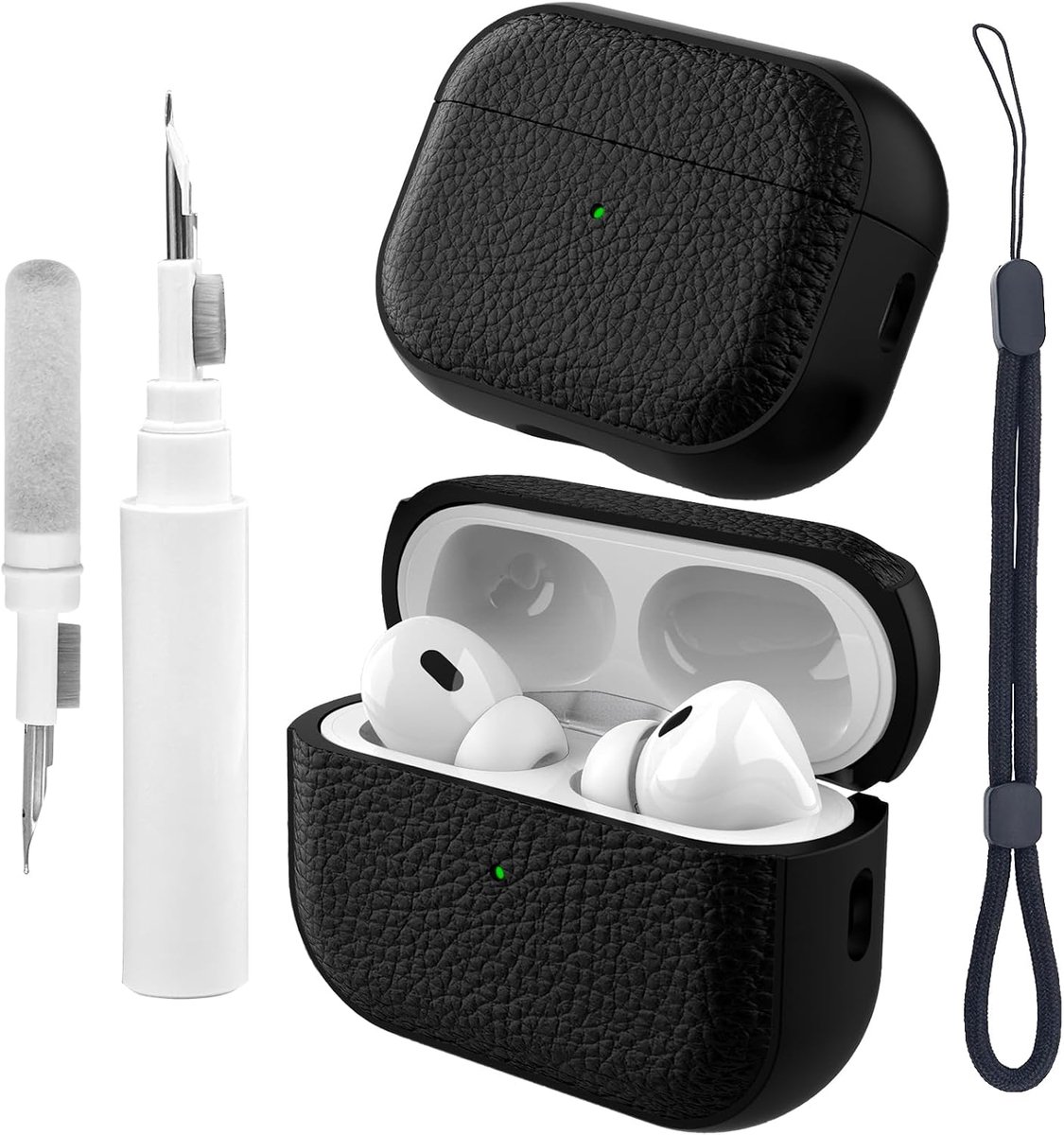 Beschermhoes compatibel met Airpods Pro 3 met reinigingsset, beschermhoes van TPU compatibel met Airpods Pro 3e generatie met polsband