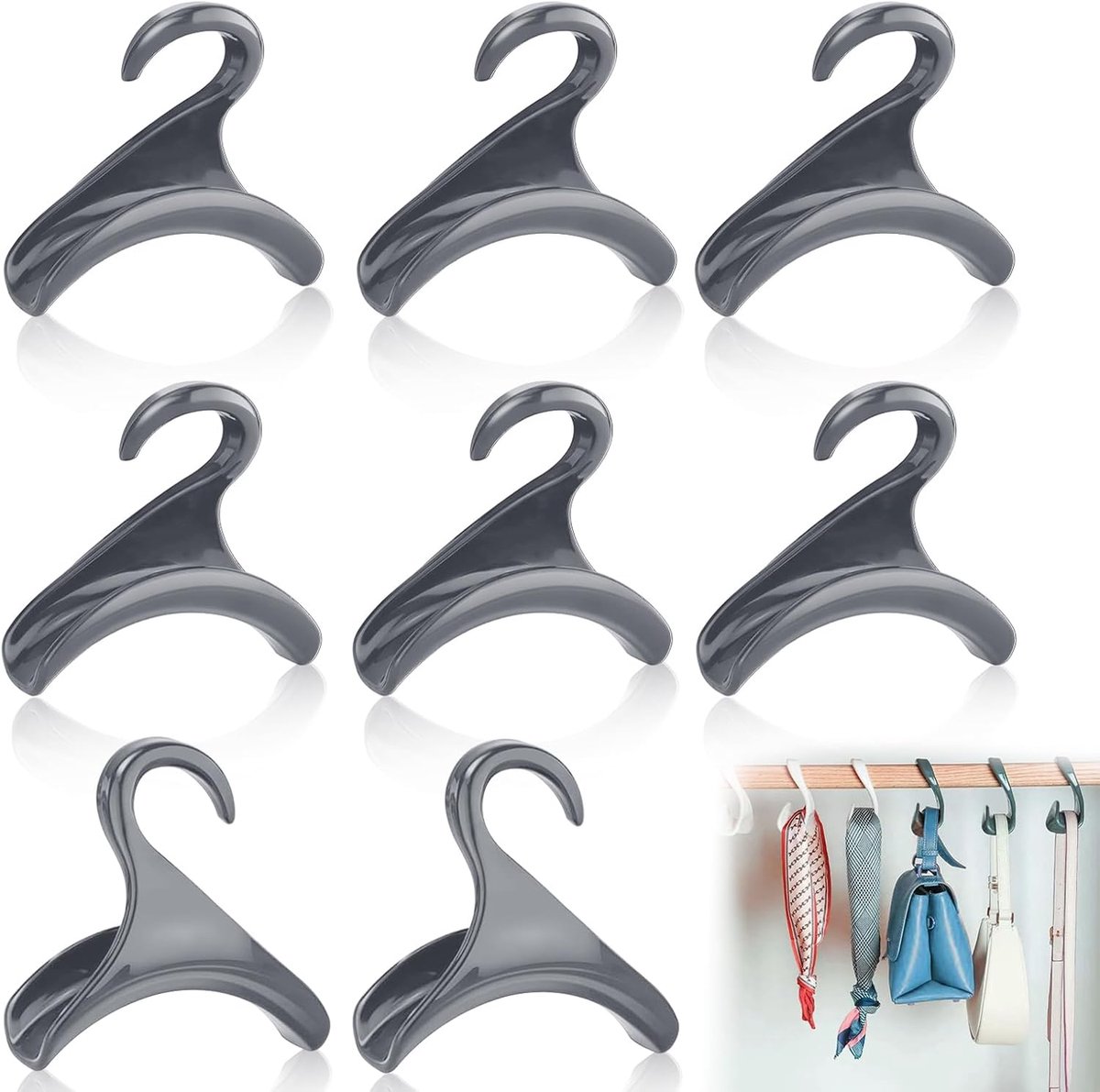 8 stuks handtassen, opberghaken, handtas, kledinghanger, haken, kast, tassenhouder, kledingkast, tassen, organizer, kast voor zijden doek, riem, hoeden (grijs)