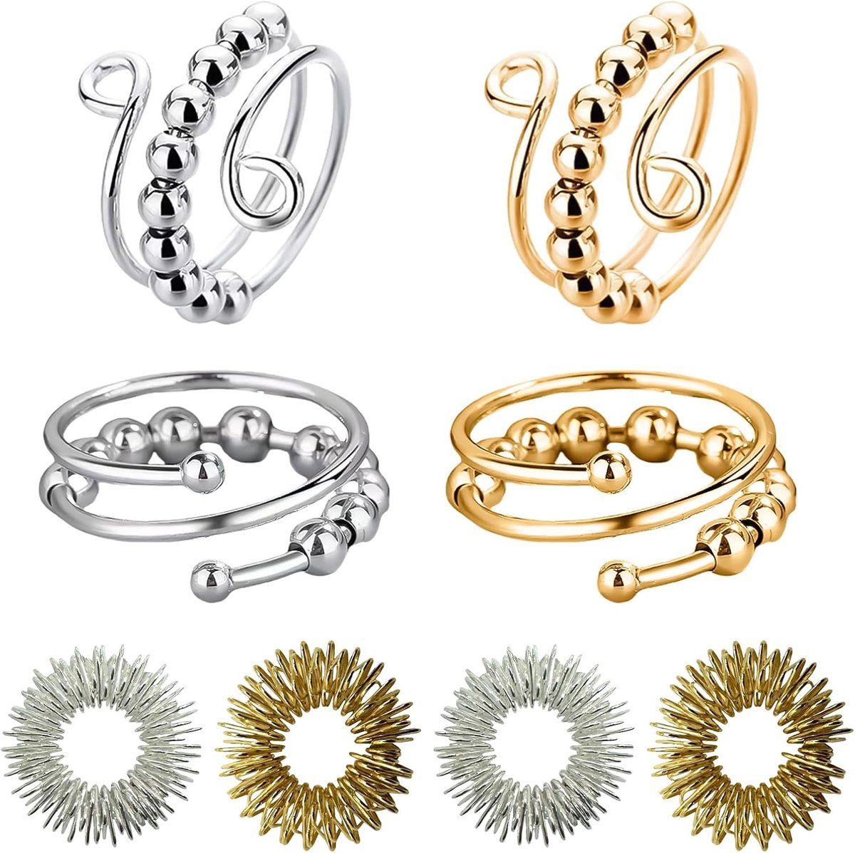 Ringen, accupressuurringen met acupressuurringenset, verstelbare anti-stress ring, efficiënte verlichting van angsten en antistress ringen voor meisjes en vrouwen, vermindert