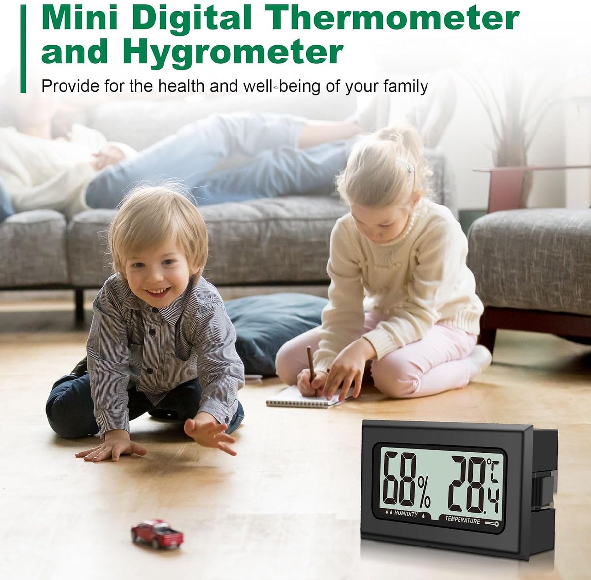 4 stuks luchtvochtigheidsmeter, thermometer, mini-digitale hygrometer met LCD, temperatuurkamerthermometer voor binnen, kantoor, woonkamer en wijnkelder (batterijen inbegrepen) (4) — cadeau in Cadeau-ideeën - foto 5