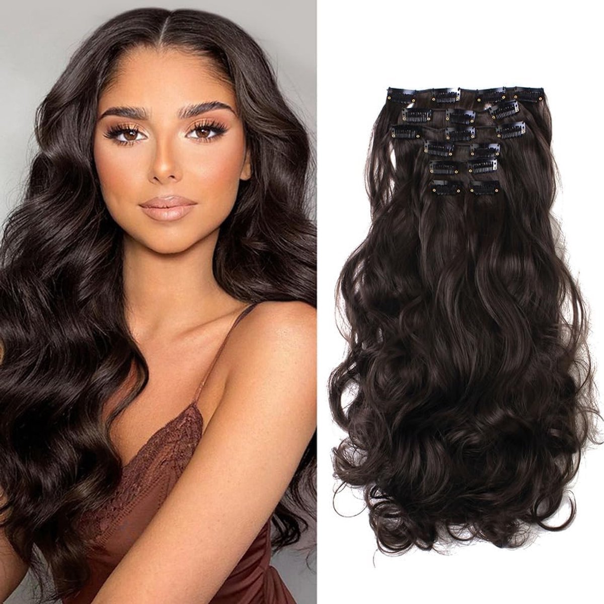 7 Stuks Haarverlenging Lang Krullend 50 CM Clip in Extensions Volumeverlenging Haarstukken Haarstukken Dames Volledige Look Kapsel Styling Accessoires (#3)