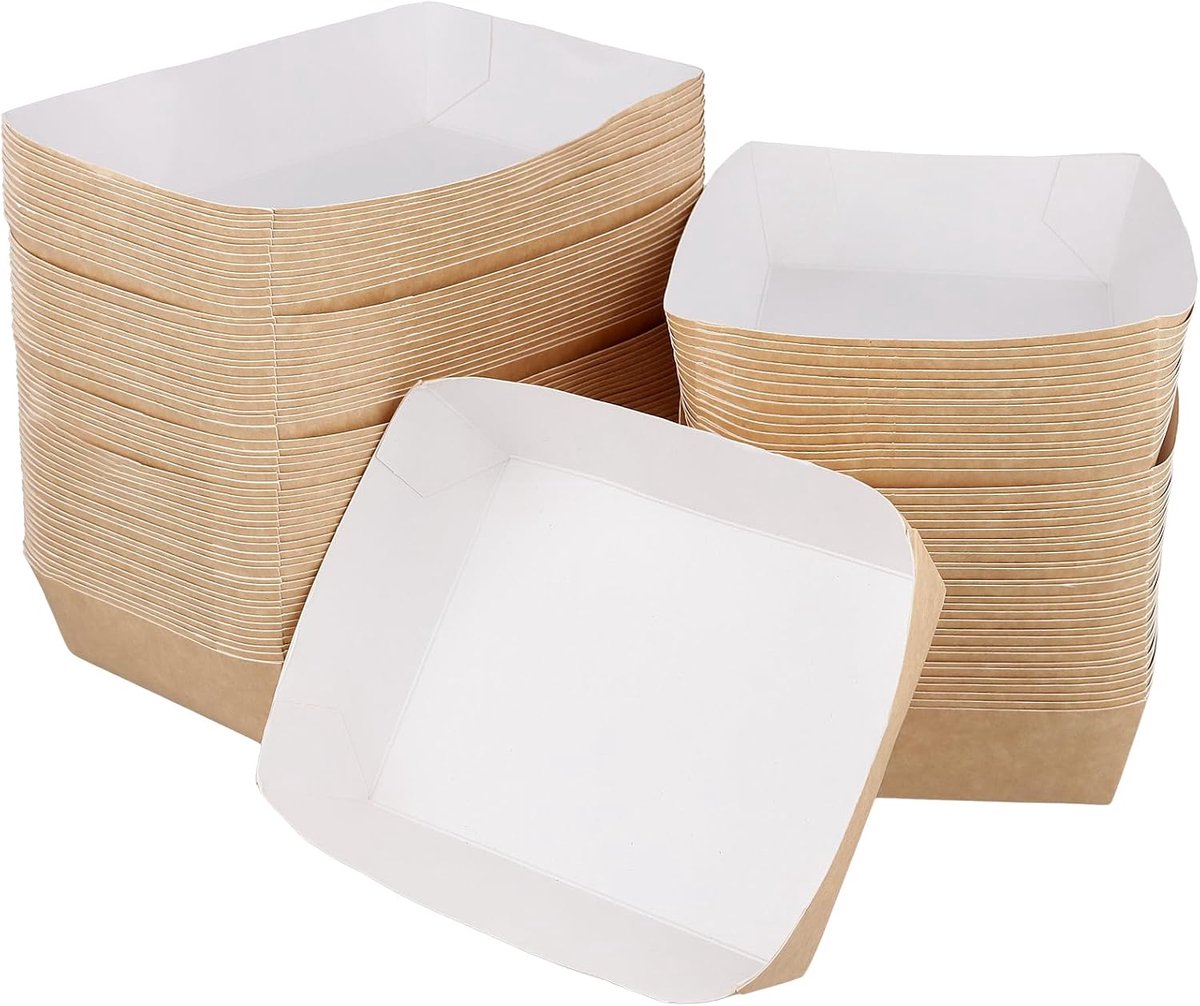 100 stuks papieren kommen, frietschalen, snackschalen voor fingerfood, curryworst | Nachos & Chips, kraftpapier kartonnen schalen voor afhaal- en feesten, 16 x 11 x 4 cm