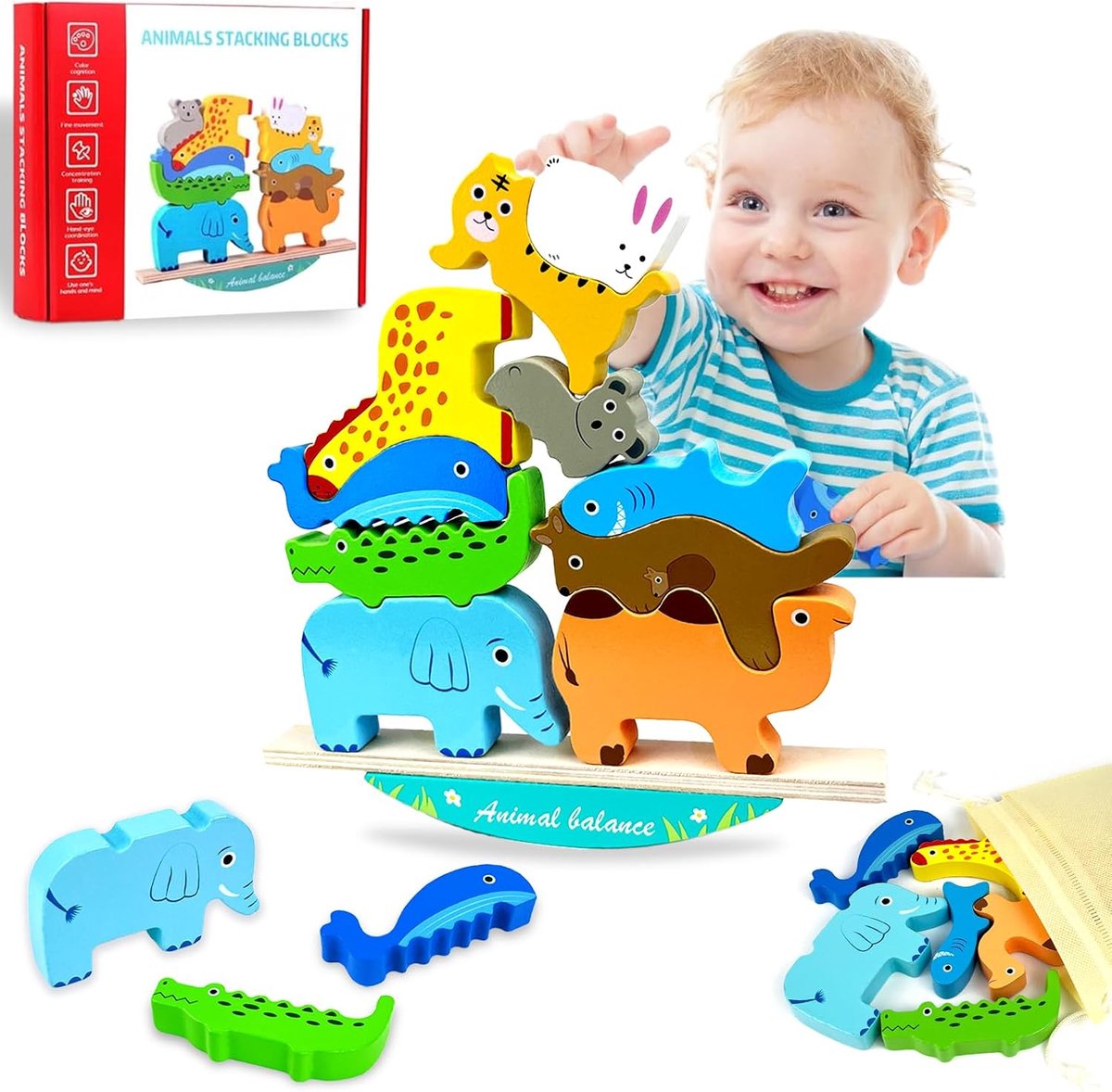 Houten speelgoed voor kinderen jaar, balanceren, stapelspeelgoed, motoriek, Kerstmis, Pasen, cadeau voor meisjes en jongens