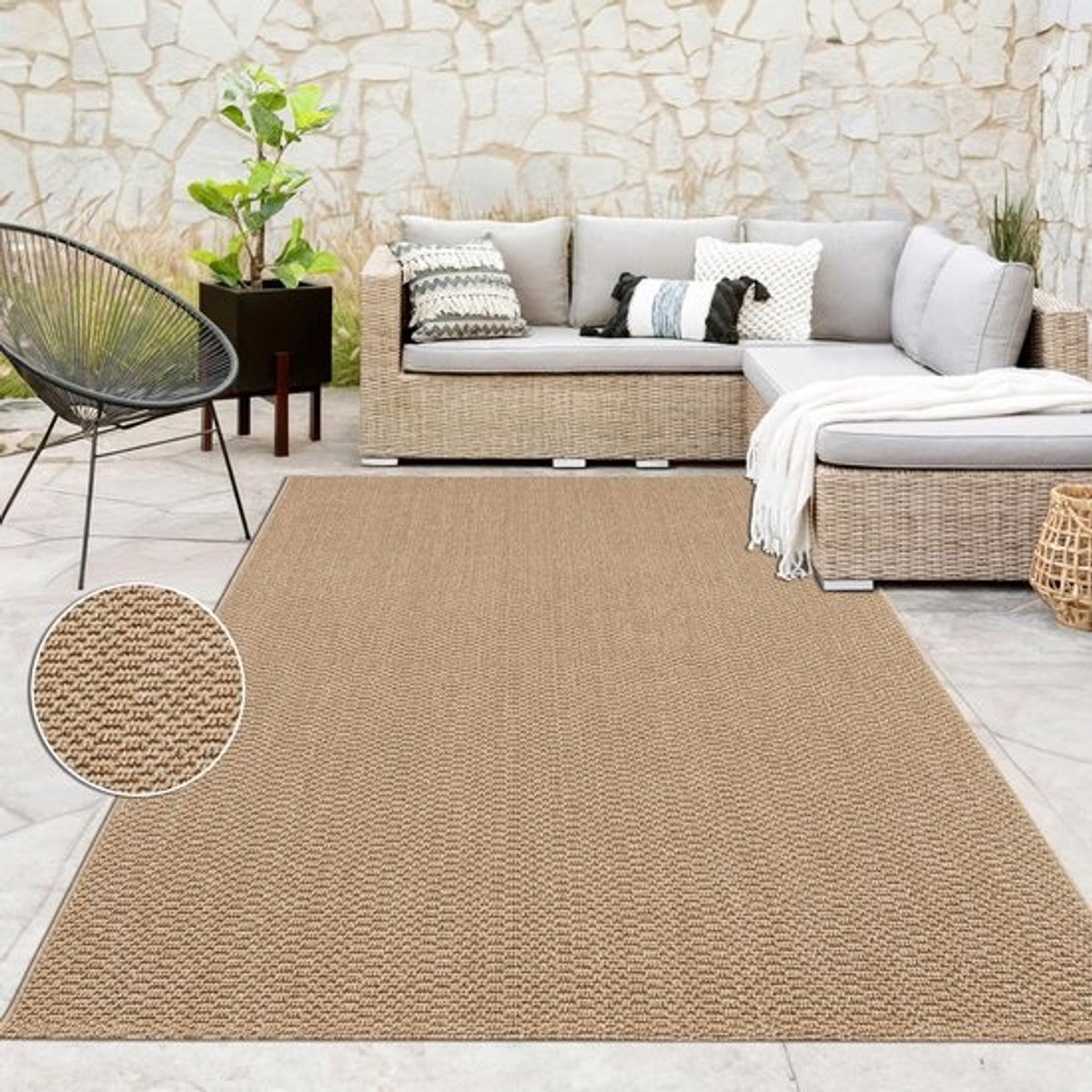 Effen jute-look tapijt - Voor binnen en buiten - Weerbestendig en robuust - 80 x 150 cm