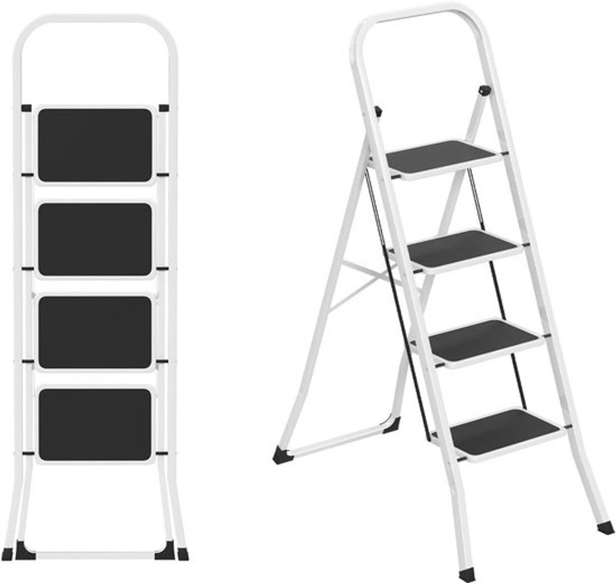 Vouwladder - met 4 treden - Opvouwbare huishoudladder - met antisliptreden en stalen frame - Ruimtebesparend - draagkracht van 150 kg