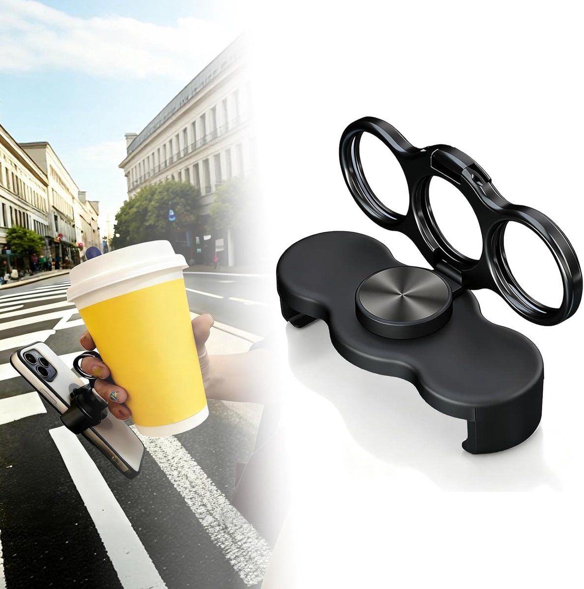 Klemhouder met drie vingers, multifunctionele 360 ° rotatie, opvouwbare metalen telefoongreep, houder voor mobiele ondersteuning aan de achterkant, ringhouder voor telefoonhoesje voor auto