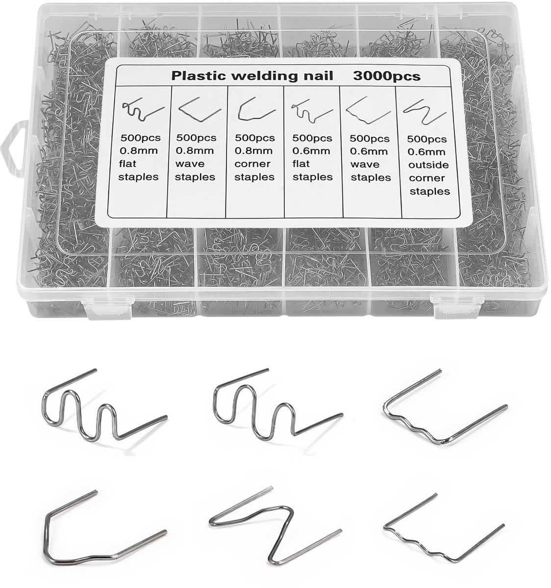 Lasser 1200 stuks plastic lasmachine kit met opbergdoos, 6 soorten plastic lassers, hot sealing kit voor autobumpers