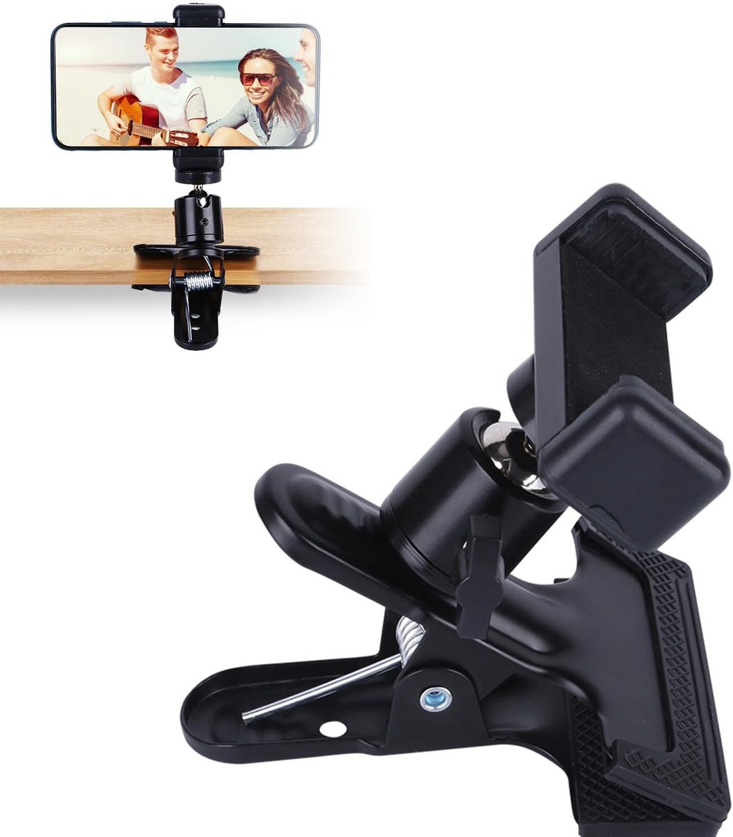 Klemstatief met 1/4 inch kogelkop, camerahouder, 360 graden camera flitshouder, metalen statiefklem, klemstatief, flitsrail montage adapter, klemstatief, flitsrail met clip voor mobiele