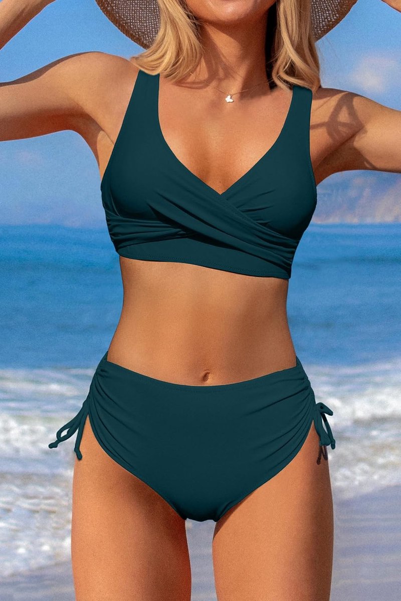 Badpakken voor dames met hoge taille, gekruist trekkoord, bikini-set met veters, twee badpakken