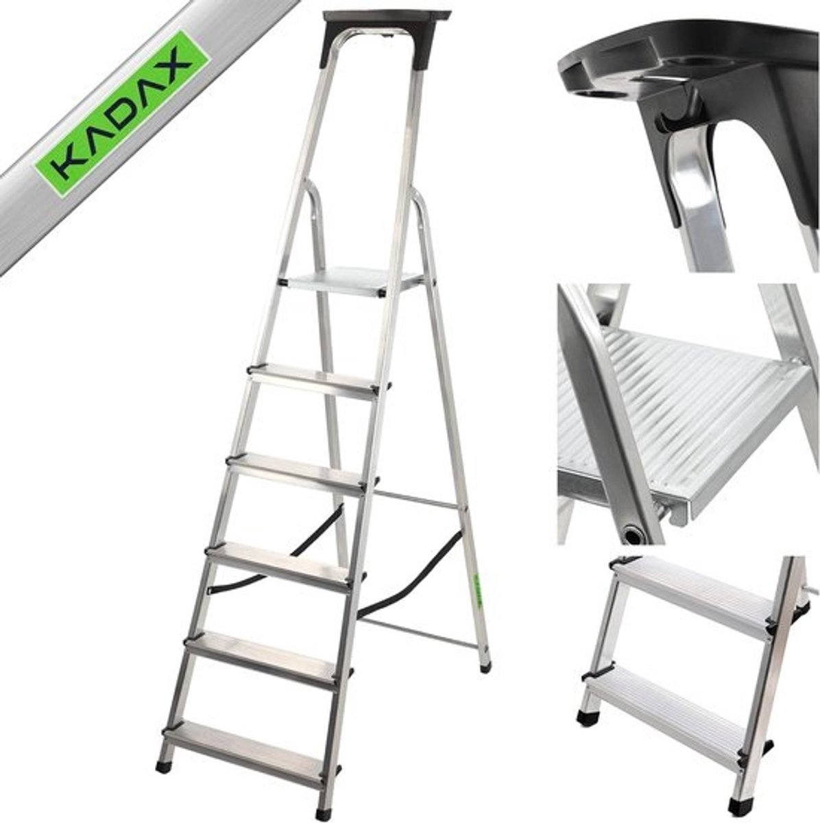 Aluminium ladder - tot 125 kg - Inklapbare veiligheidsladder - voor senioren - 6 treden