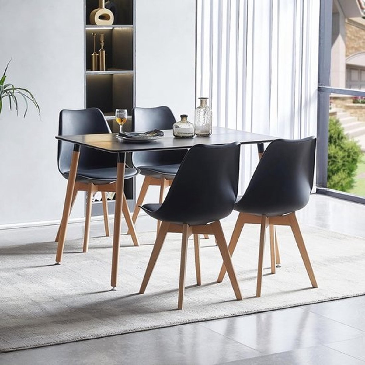 Eettafelset met 4 stoelen - rechthoekige keukentafel voor woonkamer, keuken en kantoor