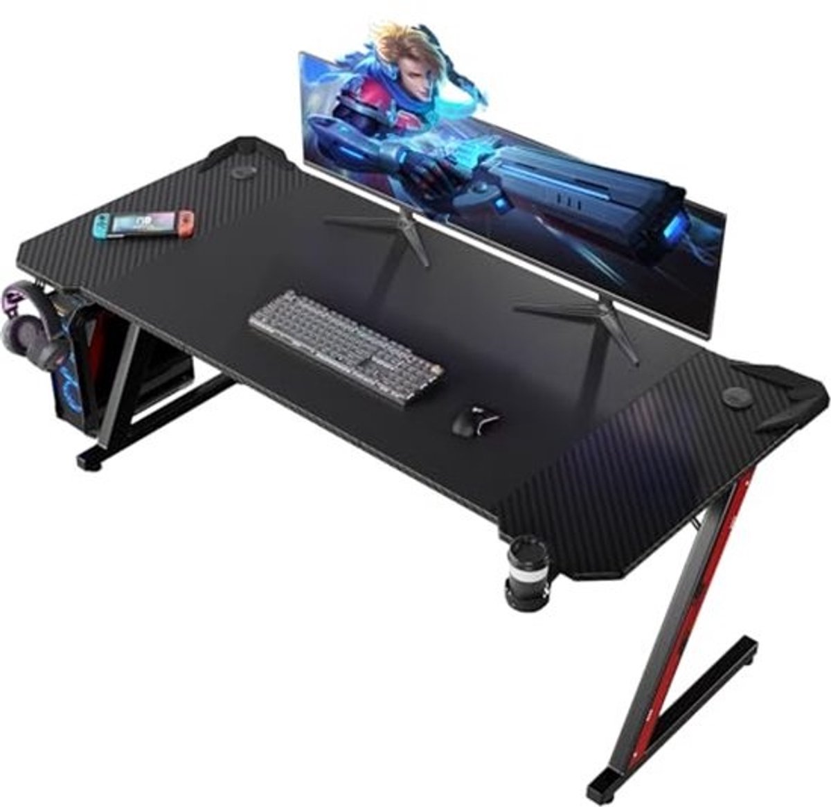 Ergonomische gametafel - 180 x 80 cm - Z-frame met bekerhouder en hoofdtelefoonhaak