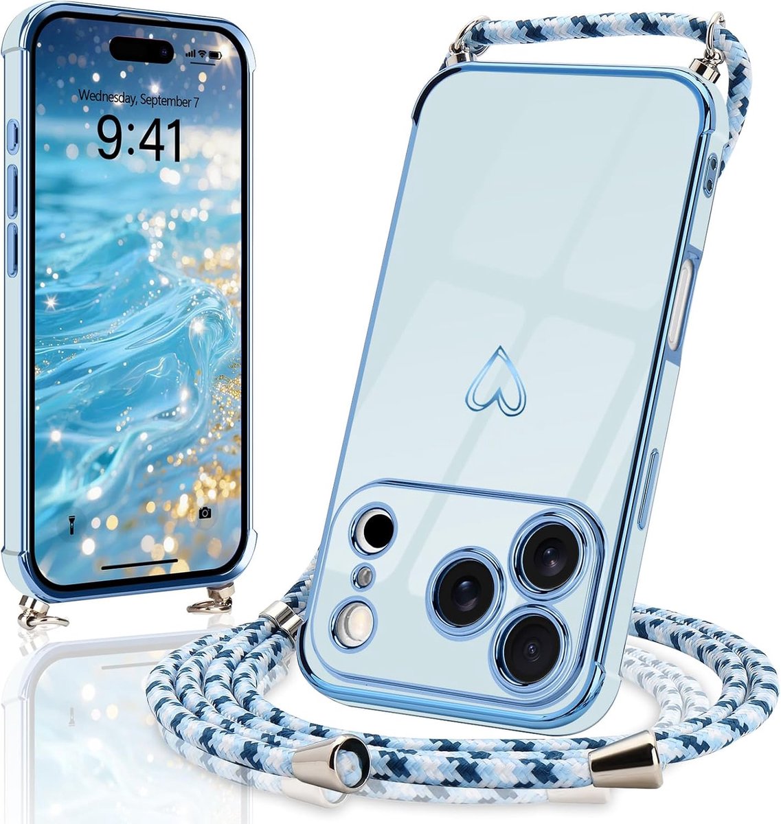 Beschermhoes voor iPhone New Pro, met verstelbare siliconen halsband en omhangkoord voor iPhone New Pro, blauw