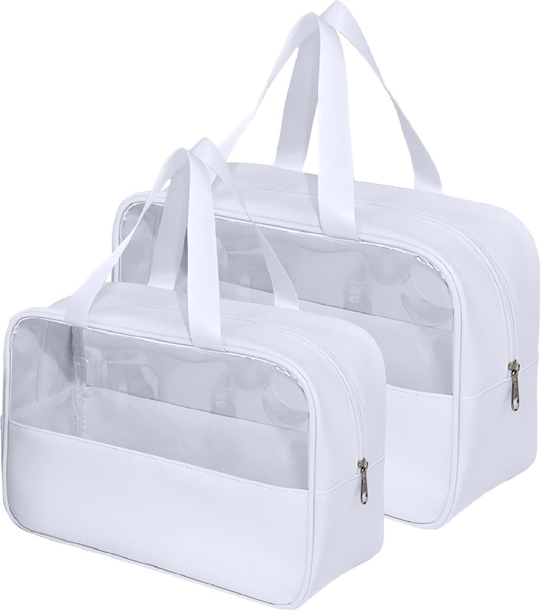 Reis-Toilettas, 2 Stuks Draagbare Make-up Waszakken, PVC+PU Hangende Waterdichte Cosmetische Waszak, Reisaccessoires voor Vrouwen (Wit)