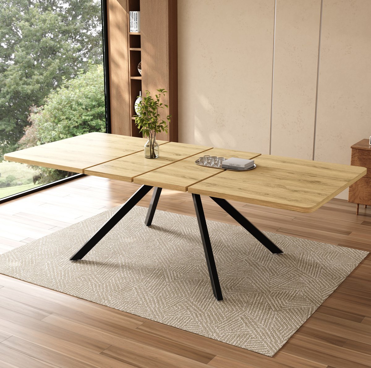 STILVORA Uitschuifbare Eettafel - Drie Lengtes Voor 6 Tot 10 Personen - MDF En Metalen Poten - 160 Tot 240 x 90 cm - Eikenkleur