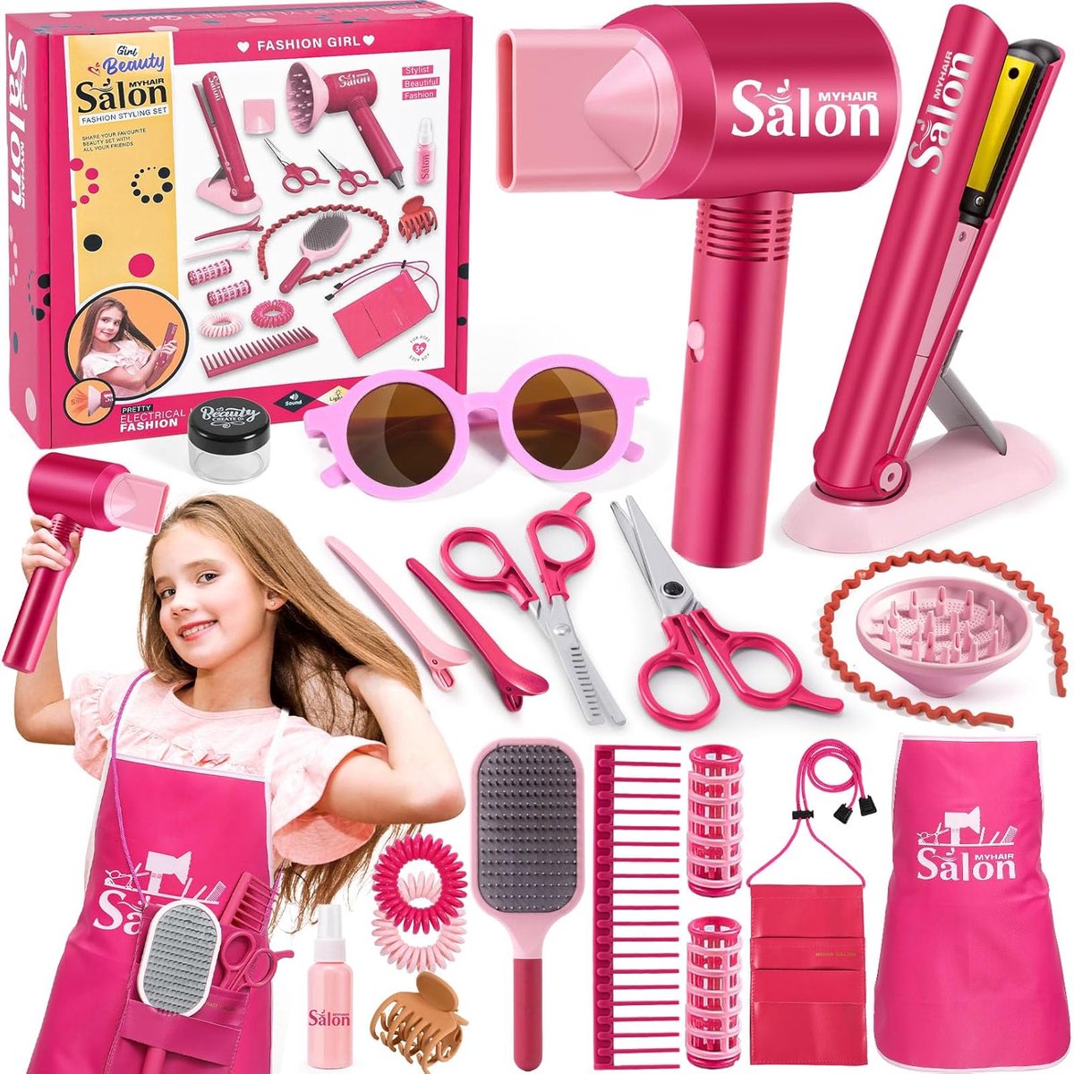 22 Kappersset Speelgoed voor Kinderen-Delige make up speelgoed-Kappers speelset-Met heuptasje en accessoires-Haardroger-Stijltang-Haarborstel-Kapperskoffer-Make-upset