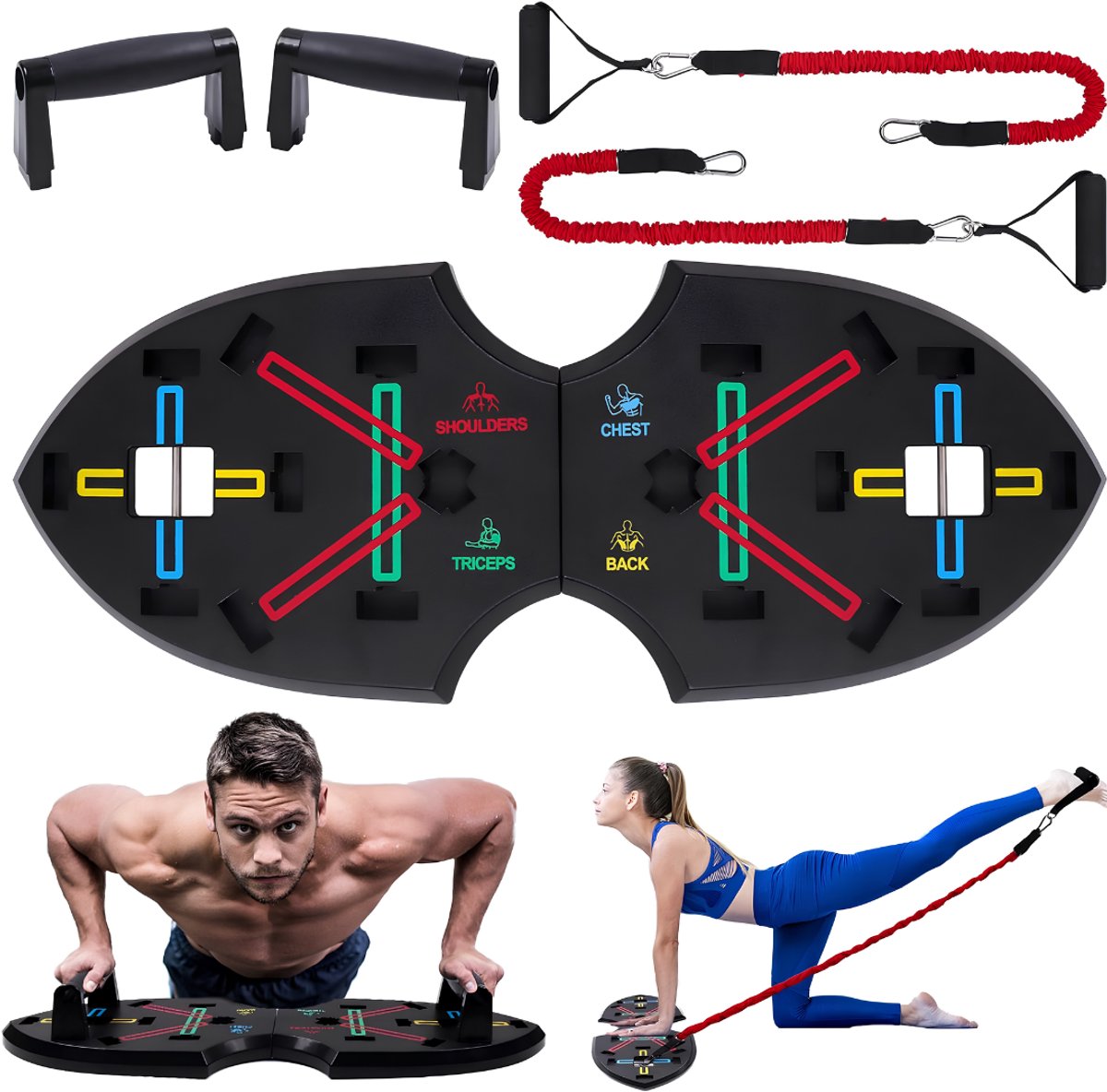 KLS® Push Up Bord - Opdruksteunen - Opdruk Bord - Zwart - 64cm x 20cm x 2cm
