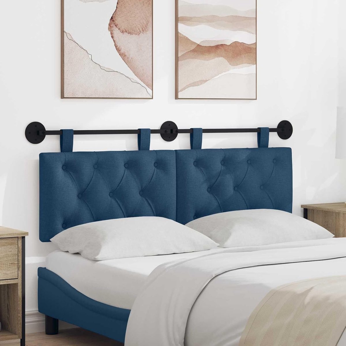 Wandhoofdeinde van stof en schuim, hangend, met knopen en metalen geleiding, voor slaapkamer, eetkamer en hal, eenvoudige montage