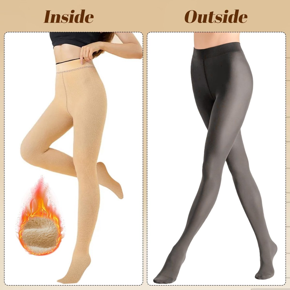 Dikke Thermoleggings voor Dames met Fleece Voering en Transparante Look voor de Winter, Warm en Comfortabel