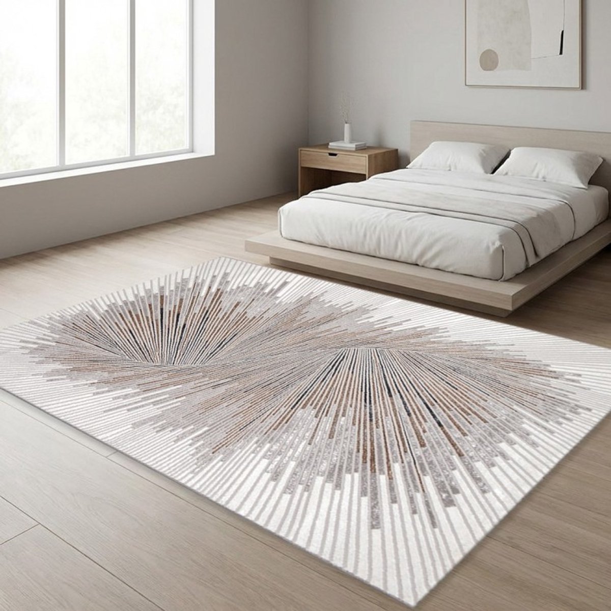 TapisTrend Designer tapijt Grijs 160x230 cm Modern vloerkleed met stralende lijnen en een abstract wervelend effect voor de woonkamer, slaapkamer en eetkamer