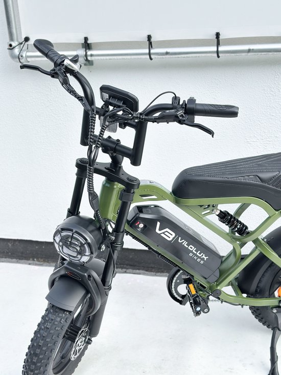Vilolux Fatbike elektrisch - Fatbike V20 Mini - ARMY GREEN - Legaal - Rijklaar geleverd - 16 Inch - 2 Jaar garantie - Telefoontasje - Hydraulische remmen - 7 versnellingen - Alarm — afbeelding 5