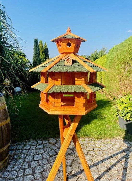 Weerbestendig vogelhuisje - Met standaard voor tuin en balkon - Groot formaat L tot XXL - Groen-bruin