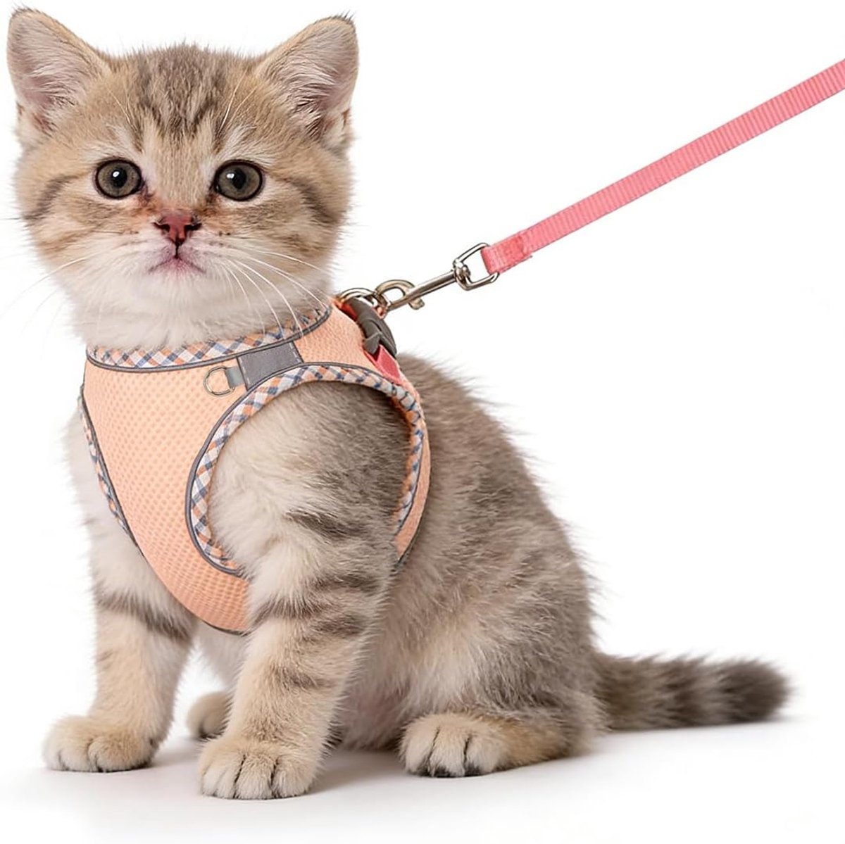 Kattenharnas met riem anti-ontsnapping reflecterend roze XXS