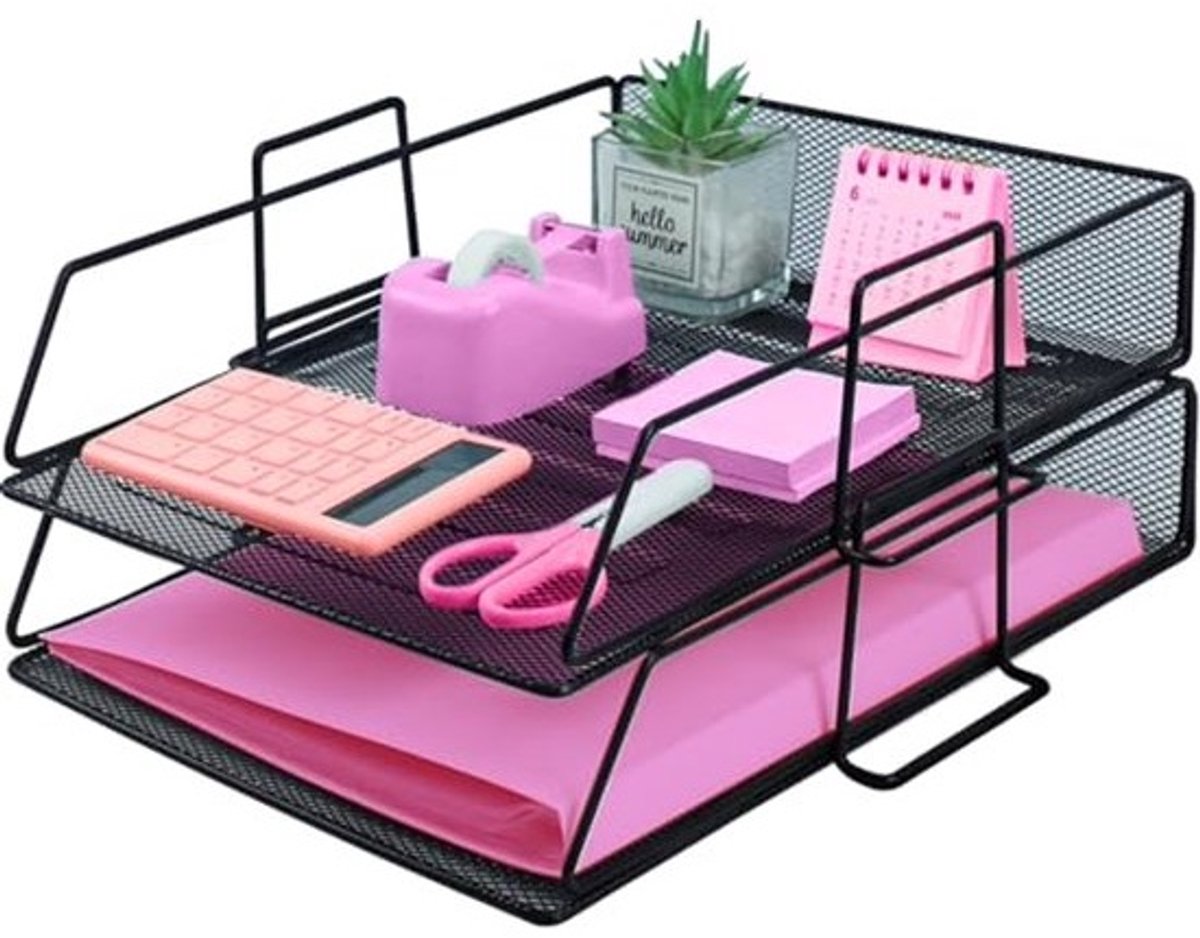 Documentenstapelsysteem - 2-laags metalen bureau-organizer - Papierenbestandsbak voor kantoorbenodigdheden - Zwart