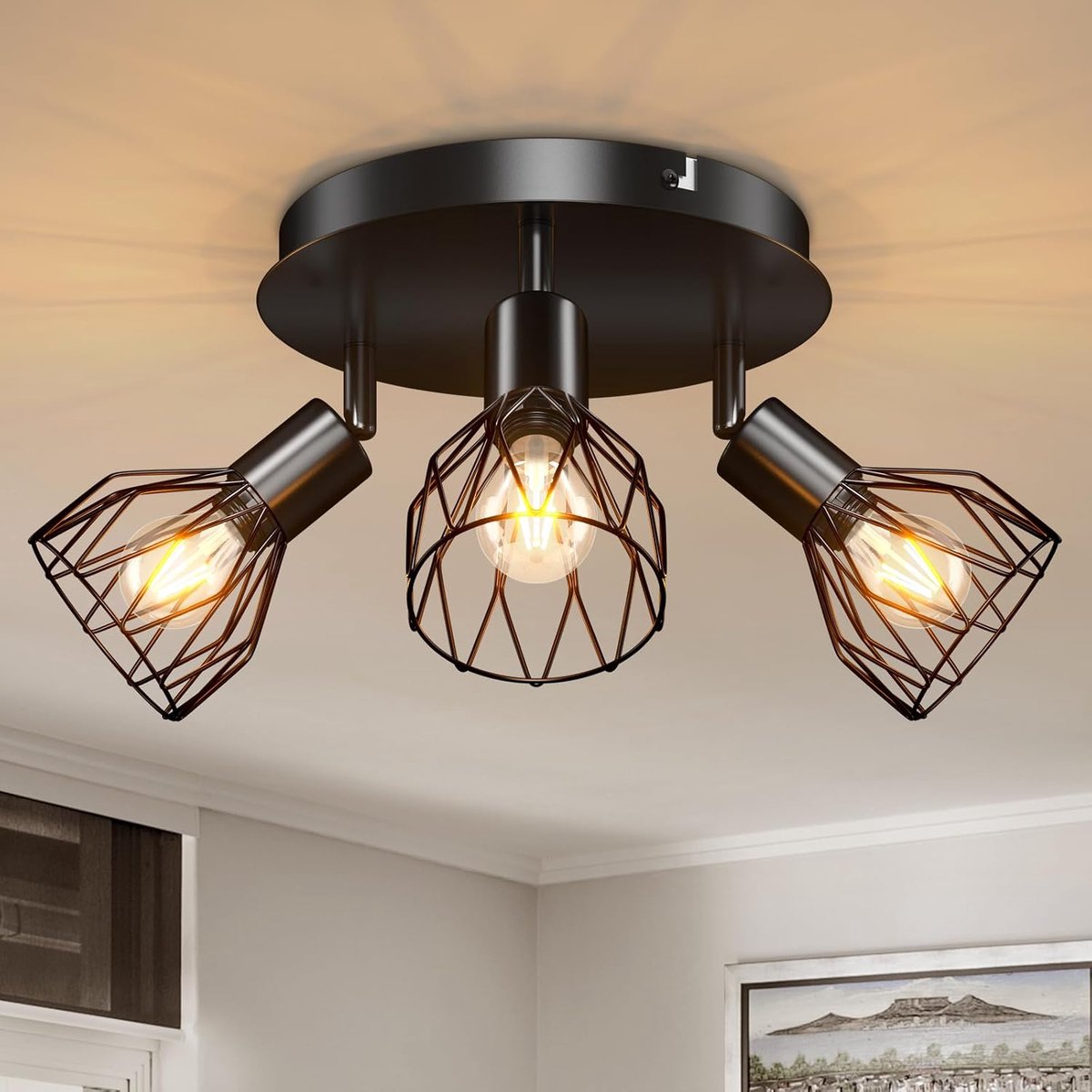 Led Plafondspot 3 Vlam Rond Zwart 350° Spotlight Plafondlamp E14 3 Vlam Plafondlamp Spot - Lamp Woonkamer Plafondlamp Keukenlamp - Plafondspot Slaapkamer Spotlamp Wand