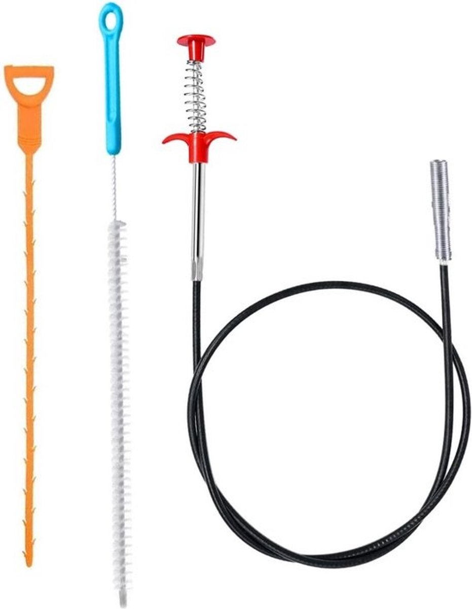 Set van 3 buisreinigingsspiralen - 155 mm veer voor pijpreiniging met haarverwijderaar - Afvoerreinigingsset voor badkamer en douche
