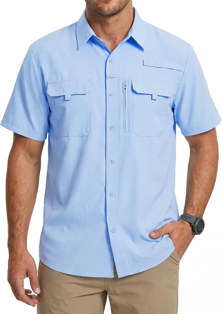 50+ UV-bescherming shirt met korte mouwen, lichtgewicht, sneldrogend verkoelend outdoor shirt voor wandelen, vissen, reizen, safari