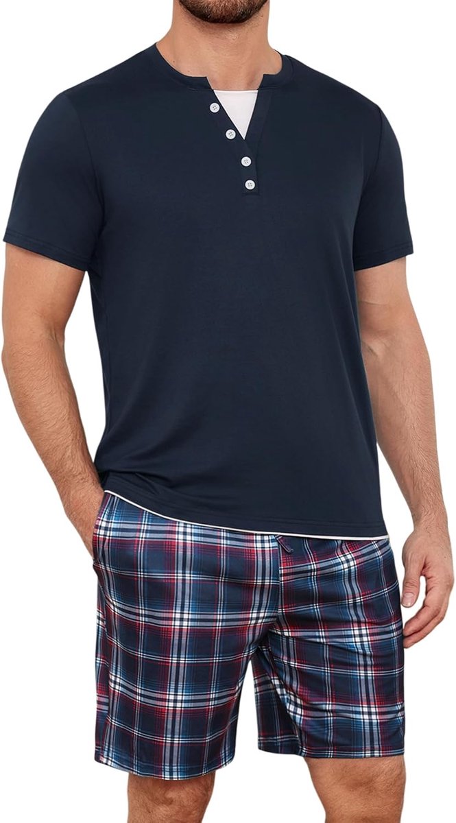 Pyjama heren kort ruitpatroon