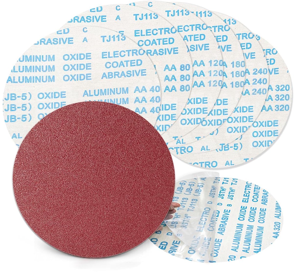 18 stuks schuurpapier 250 mm PSA zelfklevende schuurschijven aluminiumoxide schuurpads zonder gaten set 3 x 40/80/120/180/240/320 korrel voor hout, steen, metaal en verf