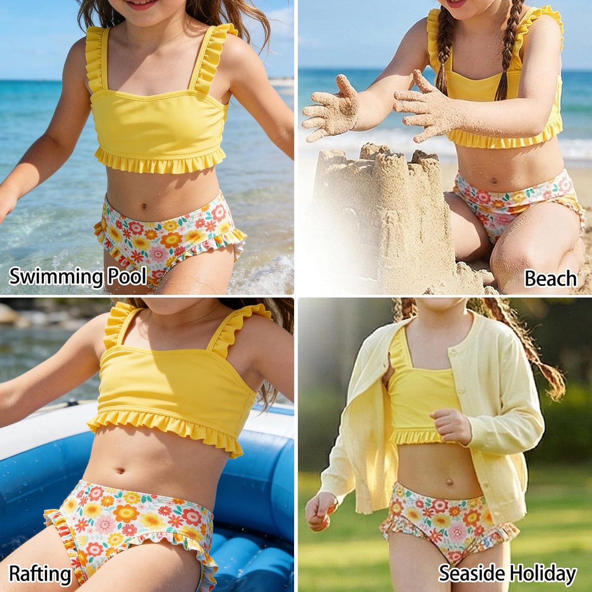 Meisjesbikiniset kinderbadpak tweedelig badpak topje met ruches en bloemenprint bikinislip zwempak zomer schattig zwemmen strand surfen badkleding voor 7-13 jaar