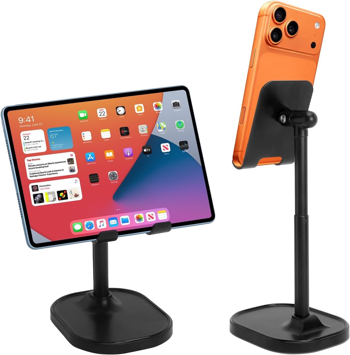 1 x mobiele telefoonstandaard, in hoogte verstelbare telefoonhouder, tafel 18 tot 26 cm, mobiele telefoonhouder, bureau met stabiele ijzeren voet voor smartphone, kleine tablets, e-reader