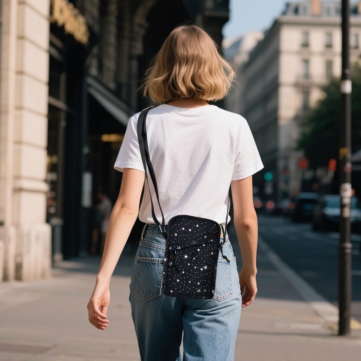 Schoudertas, lichte canvas herentas, mobiele telefoontas, portemonnee met verstelbare nylon riem, modieuze mini-crossbody tas, telefoontas, kleine schoudertas voor dames en heren