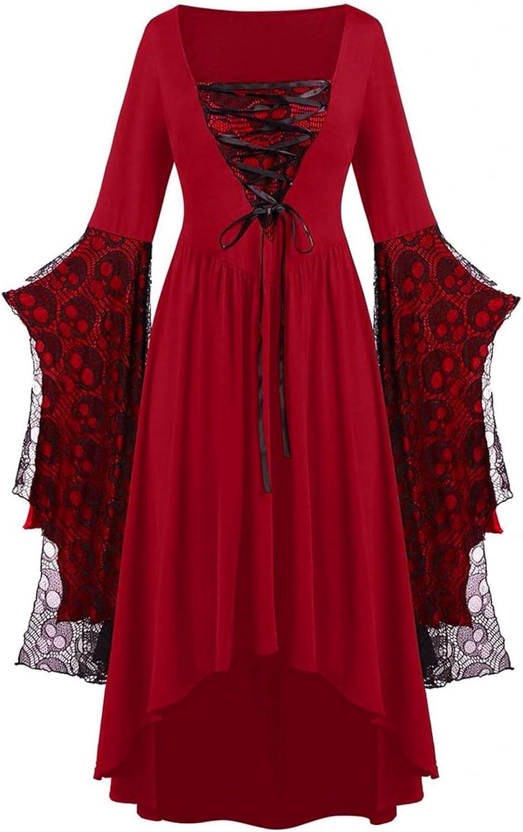 Gothic kleding voor dames, Halloween, kant, skelet, punk, grote maat, retrojurk, middeleeuws kostuum