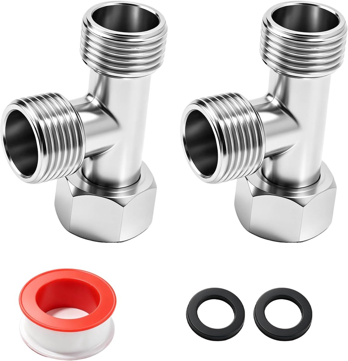 3-weg ventiel T-stuk wc-aansluitstuk 3/8" recht & 3/8" zijkant