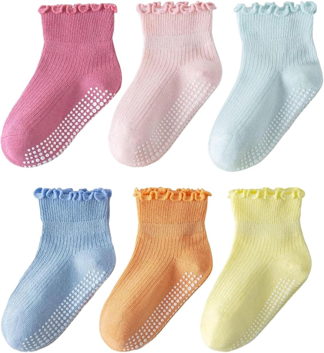 6 Paar Meisjessokken Antislip Sokken met ruches Ademend Crew Sokken voor Baby Meisjes 0-5 Jaar