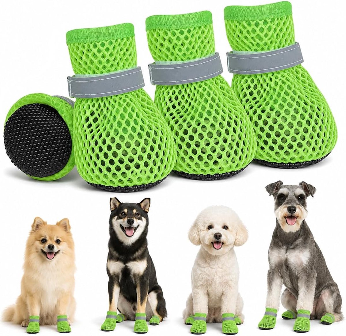 2-pack hondenpootbeschermers, ademende zomerschoenen voor honden, geschikt voor binnen en buiten, groen, maat M