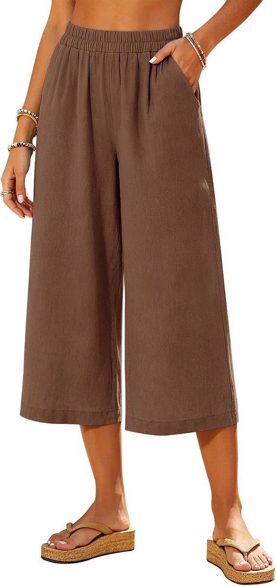Geruite capribroek voor dames, zacht, losse loungebroek met zakken