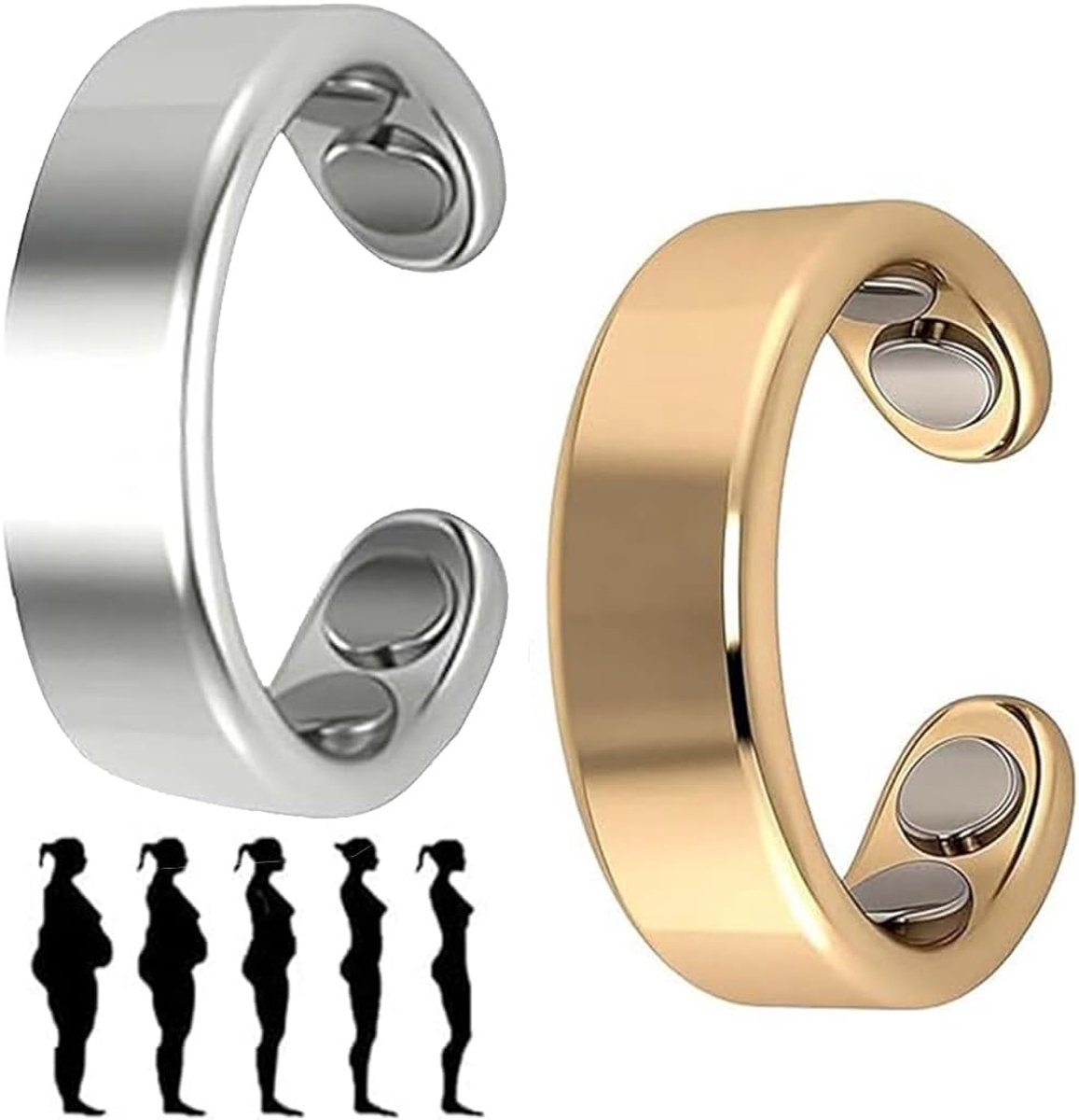 Veldtherapie, zilver en goud, puur koper, sterke magneten, verstelbaar, voor vrouwen en mannen, 2 stuks